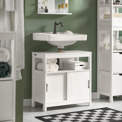 SoBuy | Meuble-lavabo blanc | Armoire de salle de bain | Mobilier de salle de bain style champêtre | FRG128-W 