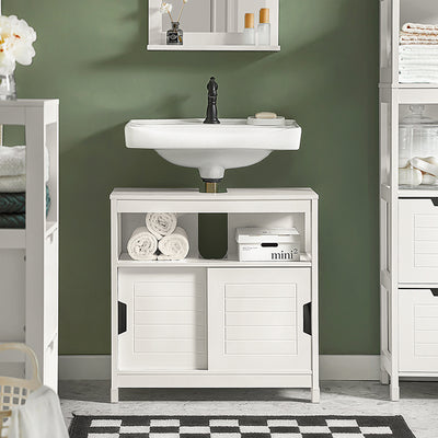 SoBuy | Meuble-lavabo blanc | Armoire de salle de bain | Mobilier de salle de bain style champêtre | FRG128-W 