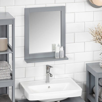 SoBuy | Miroir de salle de bain avec étagère | Miroir mural | Miroir gris acier | FRG129-SG 