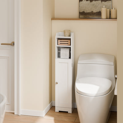 Vorverkauf | SoBuy | Toilettenpapierhalter | Badezimmerschrank Schmal | BHT ca: 20x95x18cm | Weiß | FRG177-II-W