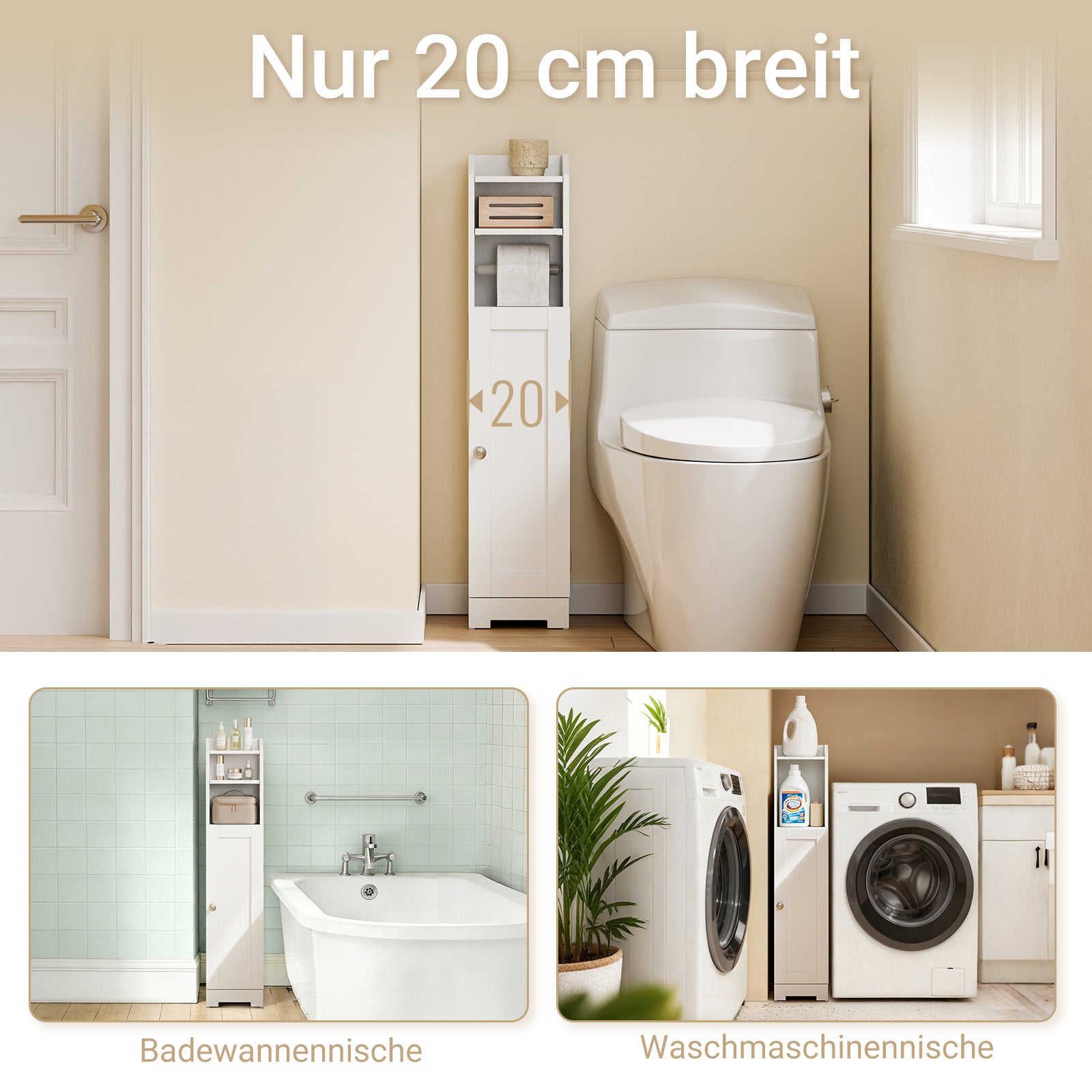 Vorverkauf | SoBuy | Toilettenpapierhalter | Badezimmerschrank Schmal | BHT ca: 20x95x18cm | Weiß | FRG177-II-W