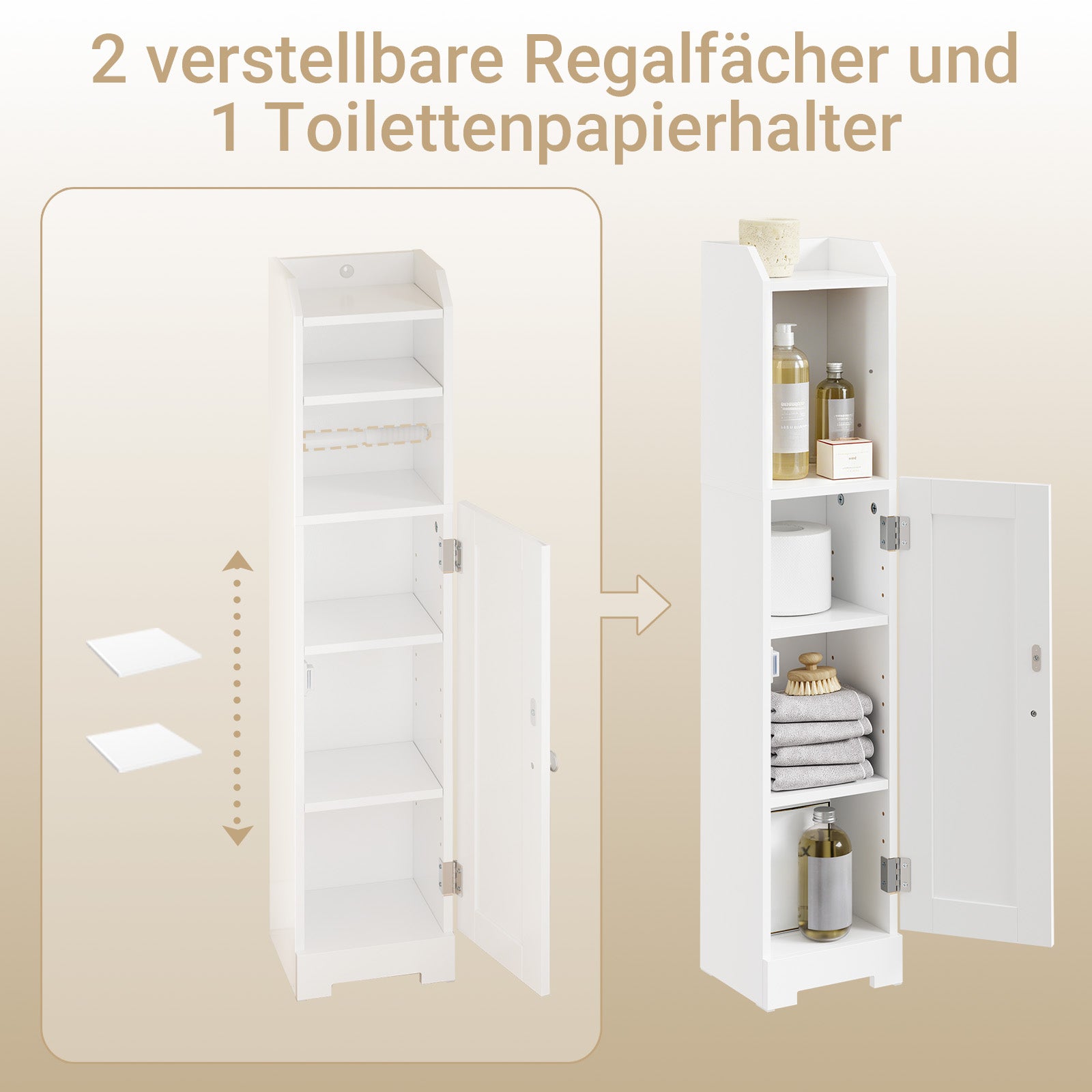 Vorverkauf | SoBuy | Toilettenpapierhalter | Badezimmerschrank Schmal | BHT ca: 20x95x18cm | Weiß | FRG177-II-W