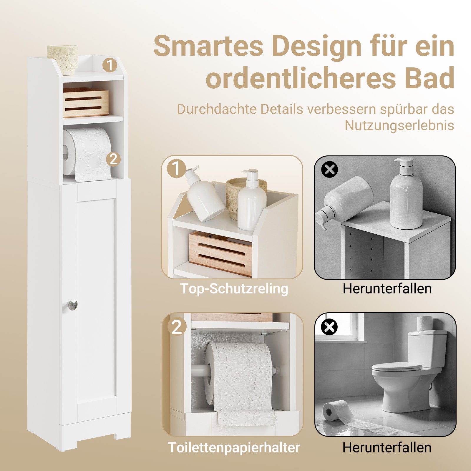 Vorverkauf | SoBuy | Toilettenpapierhalter | Badezimmerschrank Schmal | BHT ca: 20x95x18cm | Weiß | FRG177-II-W