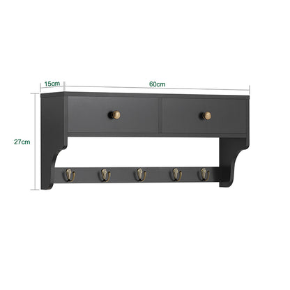 SoBuy | Wandgarderobe | Hängeregal mit Schubladen und 5 Haken | Schwarz | FRG178-SCH