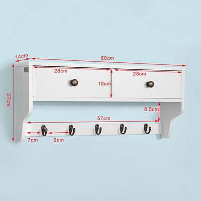 SoBuy | Patère Murale | Étagère Murale avec Tiroirs | Blanc | FRG178-W