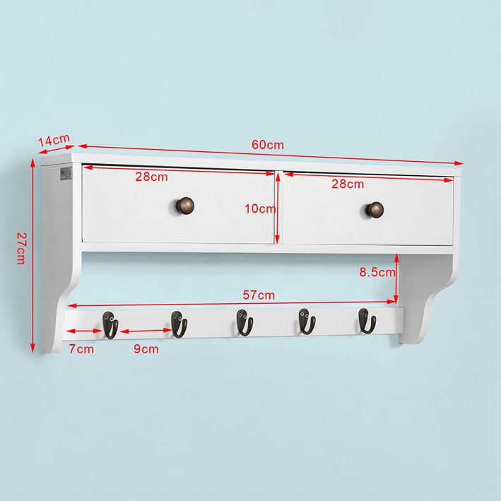 SoBuy | Appendiabiti da parete | Scaffale pensile con cassetti | Bianco | FRG178-W