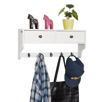 SoBuy | Patère Murale | Étagère Murale avec Tiroirs | Blanc | FRG178-W