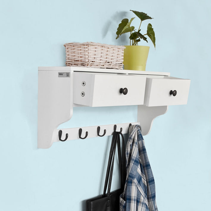 SoBuy | Appendiabiti da parete | Scaffale pensile con cassetti | Bianco | FRG178-W