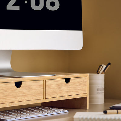 SoBuy | Support pour écran | Support pour écran avec tiroirs | Bambou | FRG198-N 