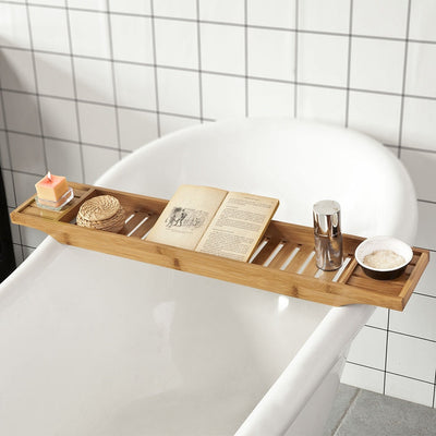 SoBuy | 80 cm Mensola da Vasca da Bagno | Portaoggetti da Vasca in Bambù | FRG212-N