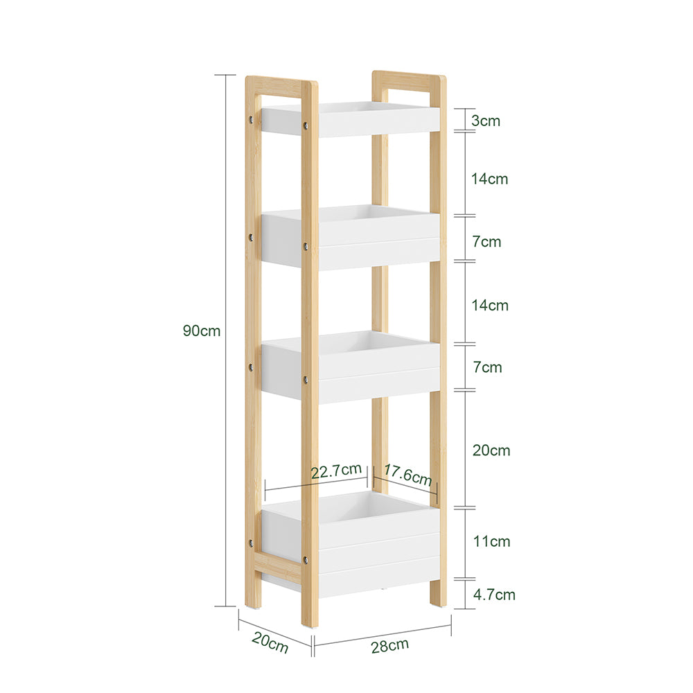 SoBuy Badezimmerschrank Schmal 20cm Breit mit 4 Stabilen Regalen Weiß | FRG226-H-WN