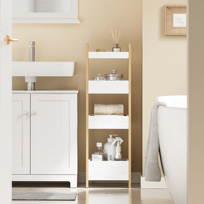SoBuy Badezimmerschrank Schmal 20cm Breit mit 4 Stabilen Regalen Weiß | FRG226-H-WN