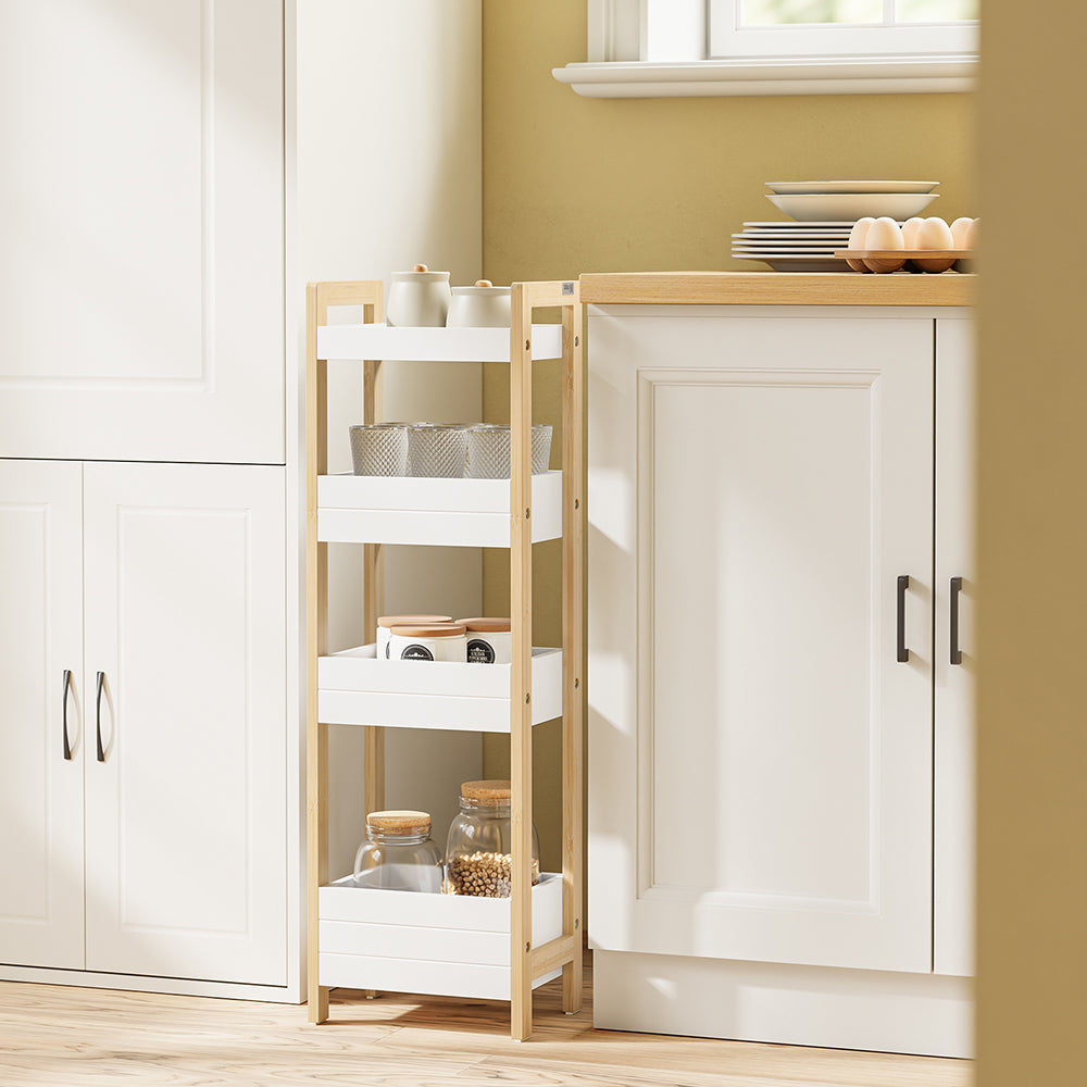 SoBuy Badezimmerschrank Schmal 20cm Breit mit 4 Stabilen Regalen Weiß | FRG226-H-WN