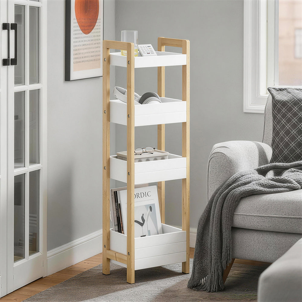 SoBuy Badezimmerschrank Schmal 20cm Breit mit 4 Stabilen Regalen Weiß | FRG226-H-WN