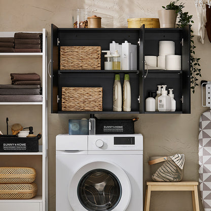 Prévente | SoBuy | Meuble mural 2 portes | Meuble de salle de bain | Élément mural | Meuble de cuisine | Noir | FRG231-L-SCH