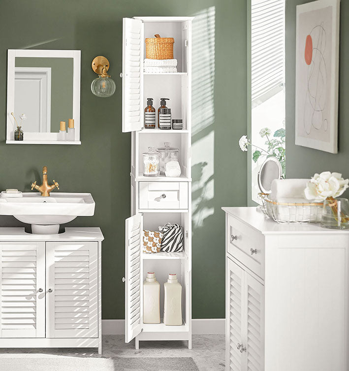 SoBuy | Armadietto alto da bagno | Armadio da bagno | Ripiano da bagno bianco | FRG236-W
