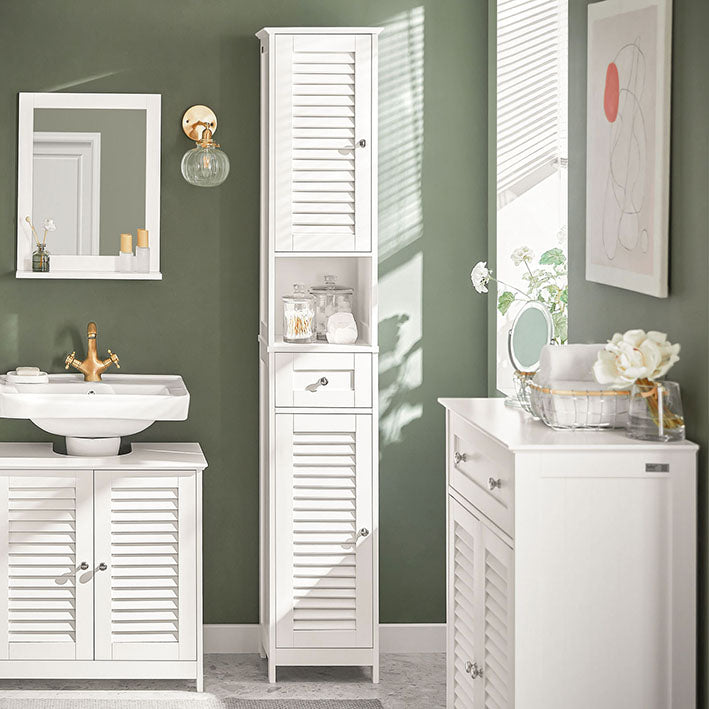 SoBuy | Armadietto alto da bagno | Armadio da bagno | Ripiano da bagno bianco | FRG236-W