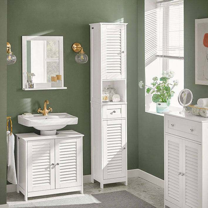 SoBuy | Armadietto alto da bagno | Armadio da bagno | Ripiano da bagno bianco | FRG236-W