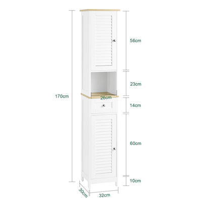 SoBuy | Mobile alto da bagno | Armadietto da bagno | Scaffale da bagno | Bianco e legno naturale | FRG236-WN