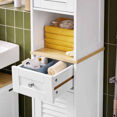 SoBuy | Mobile alto da bagno | Armadietto da bagno | Scaffale da bagno | Bianco e legno naturale | FRG236-WN