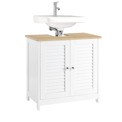 SoBuy | Meuble-lavabo | Armoire de salle de bain | Blanc/Naturel | FRG237-WN 