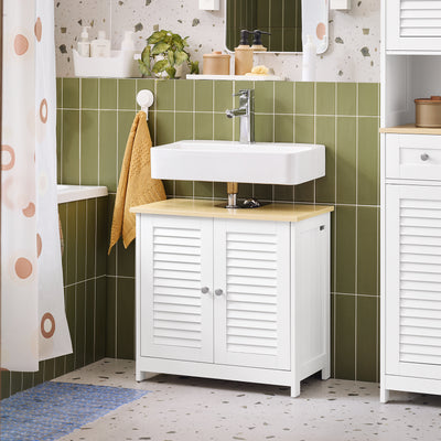 SoBuy | Meuble-lavabo | Armoire de salle de bain | Blanc/Naturel | FRG237-WN 