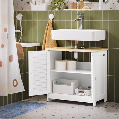 SoBuy | Meuble-lavabo | Armoire de salle de bain | Blanc/Naturel | FRG237-WN 