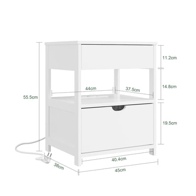 SoBuy Nachttisch mit 4-in-1 Ladefunktion Weiß 45x38x55,5 cm FRG258-II-E-W