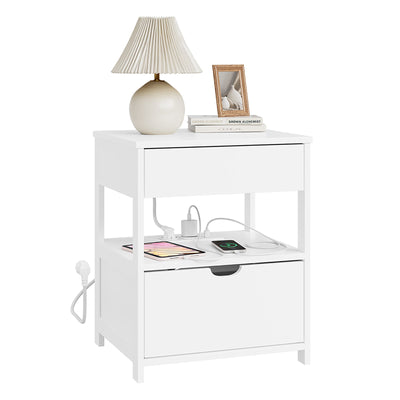 SoBuy Nachttisch mit 4-in-1 Ladefunktion Weiß 45x38x55,5 cm FRG258-II-E-W