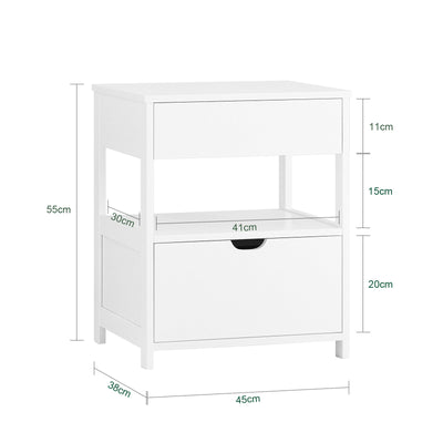 SoBuy Tavolino Comodino con 2 Cassetti Bianco 45x55x38cm FRG258-II-W