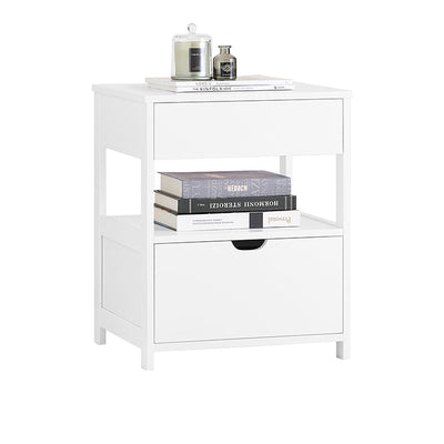 SoBuy Tavolino Comodino con 2 Cassetti Bianco 45x55x38cm FRG258-II-W
