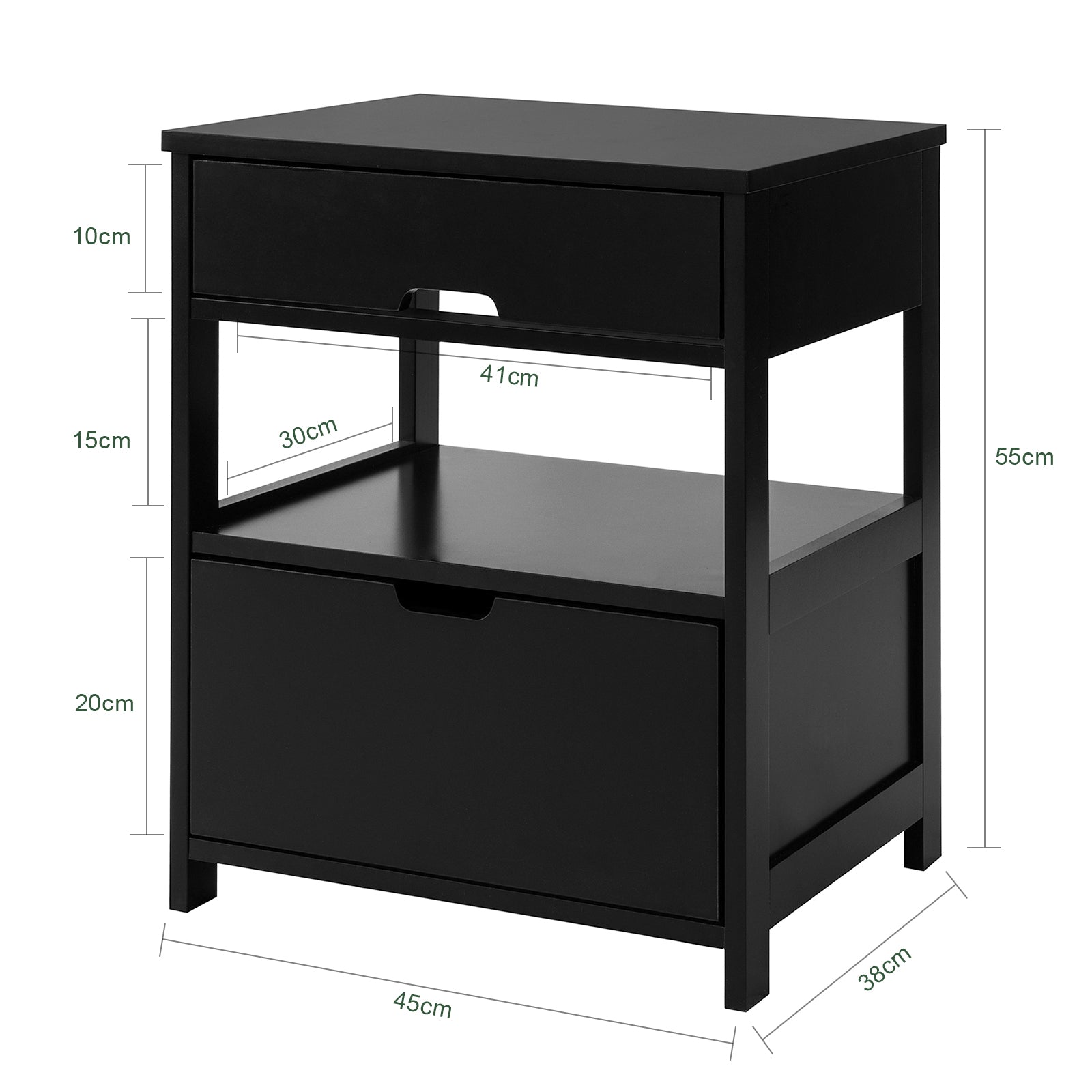 SoBuy Comodino Tavolino da Salotto con 2 Cassetti, Tavolino da Notte Nero 45x55x38cm FRG258-SCH
