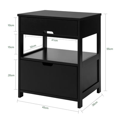 SoBuy Table d'appoint Table de chevet avec 2 tiroirs Chevet noir 45x55x38cm FRG258-SCH