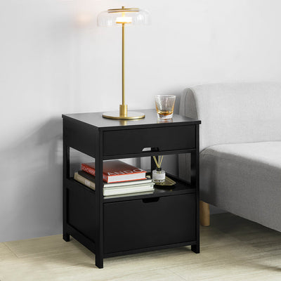 SoBuy Table d'appoint Table de chevet avec 2 tiroirs Chevet noir 45x55x38cm FRG258-SCH