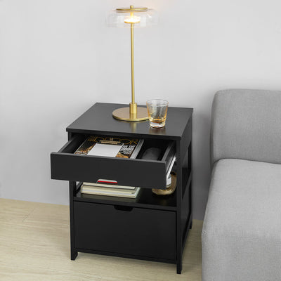 SoBuy Table d'appoint Table de chevet avec 2 tiroirs Chevet noir 45x55x38cm FRG258-SCH