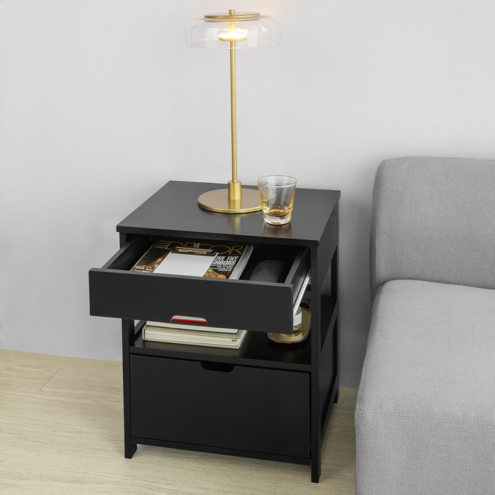 SoBuy Comodino Tavolino da Salotto con 2 Cassetti, Tavolino da Notte Nero 45x55x38cm FRG258-SCH