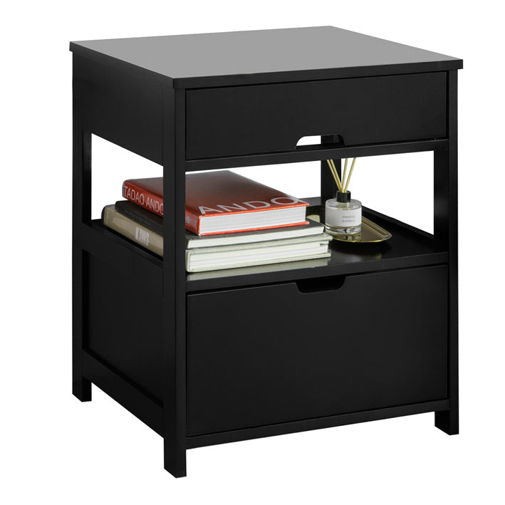 SoBuy Comodino Tavolino da Salotto con 2 Cassetti, Tavolino da Notte Nero 45x55x38cm FRG258-SCH