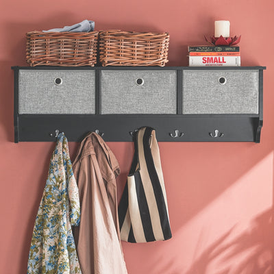 SoBuy | Porte-manteau mural | Crochets pour manteaux | Porte-manteau d'entrée noir | FRG282-SCH