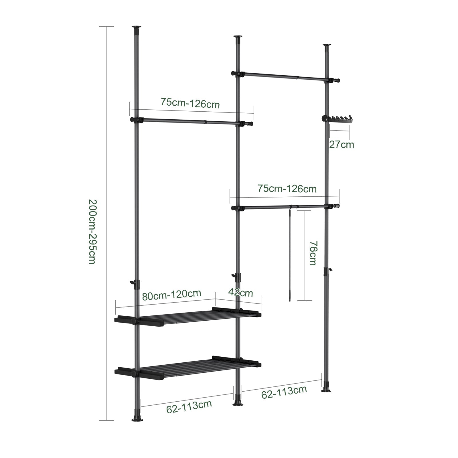 SoBuy | Asta Appendini Telescopica | Sistema Guardaroba | Sistema di Scaffalature | FRG34-II-SCH