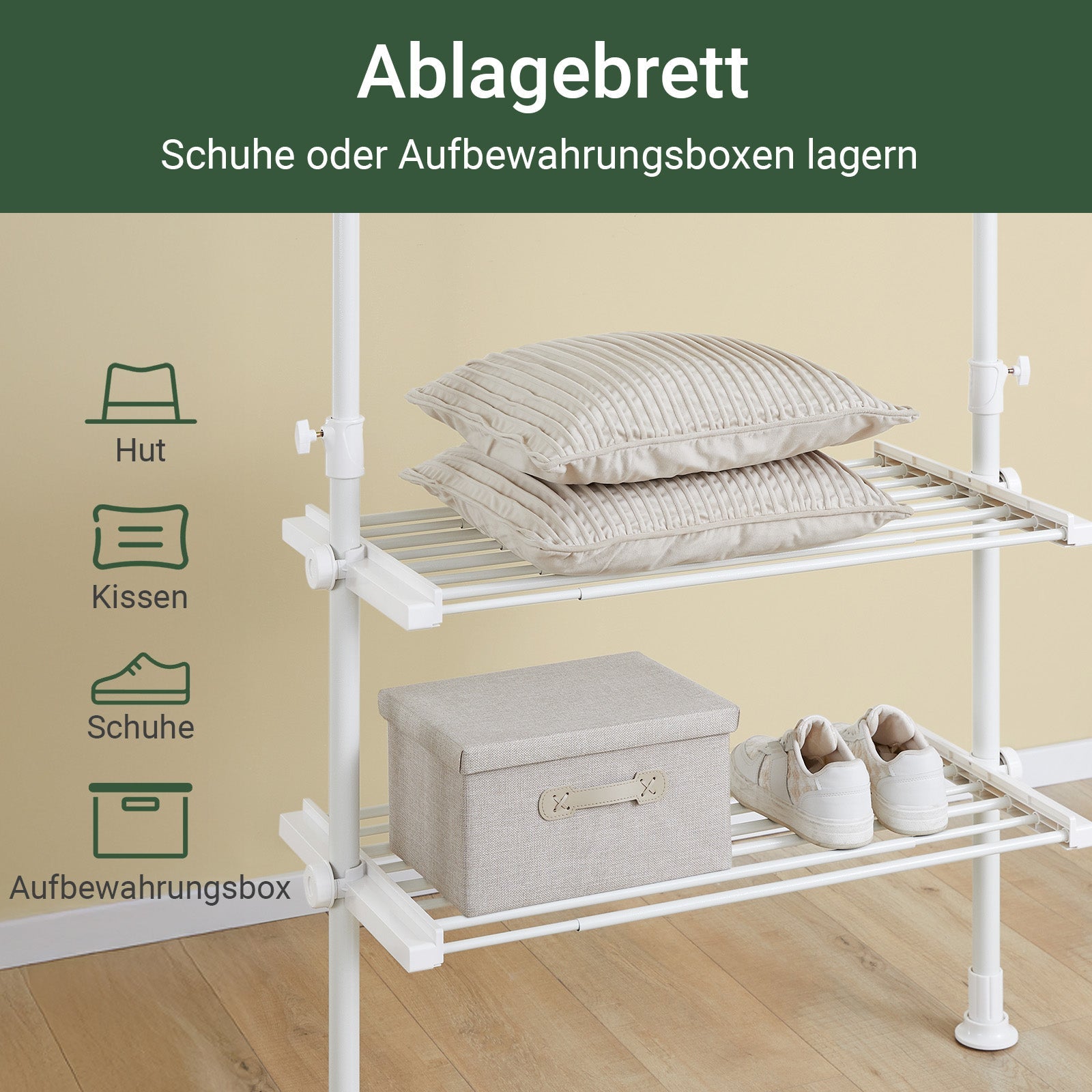 SoBuy | Asta appendiabiti telescopica | Sistema appendiabiti | Sistema di scaffalature | FRG34-II-W