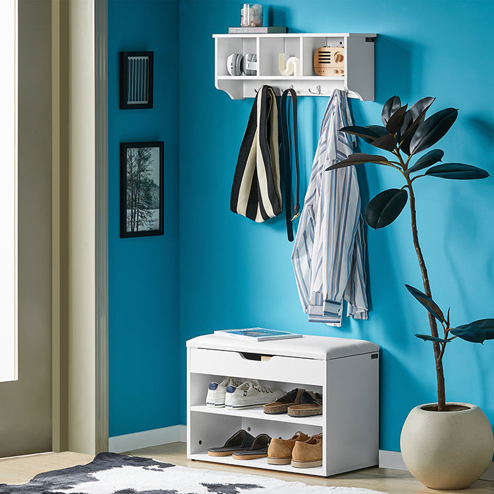 SoBuy | Portemanteau mural | Étagère murale | Portemanteau d'entrée Blanc | FRG48-W