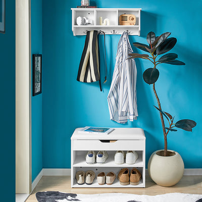 SoBuy | Porte-manteau mural | Étagère suspendue | Porte-manteau d'entrée blanc | FRG48-W