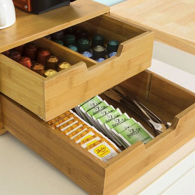SoBuy | Boîte de rangement pour capsules de café | Tiroir de rangement en bambou | FRG82-N