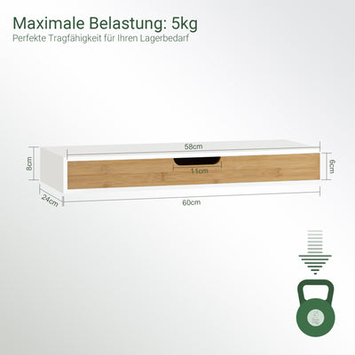 Prévente | SoBuy | Étagère flottante blanche | Tiroir suspendu | Tiroir mural en bambou | FRG93-WN