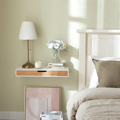 Prévente | SoBuy | Étagère flottante blanche | Tiroir suspendu | Tiroir mural en bambou | FRG93-WN