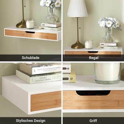 Prévente | SoBuy | Étagère flottante blanche | Tiroir suspendu | Tiroir mural en bambou | FRG93-WN