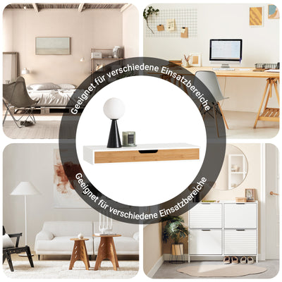 Prévente | SoBuy | Étagère flottante blanche | Tiroir suspendu | Tiroir mural en bambou | FRG93-WN