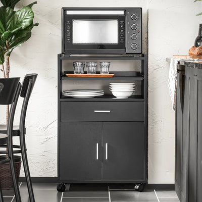 SoBuy | Meuble de cuisine | Meuble à roulettes | Avec 1 étagère coulissante | Noir | FSB09-SCH 