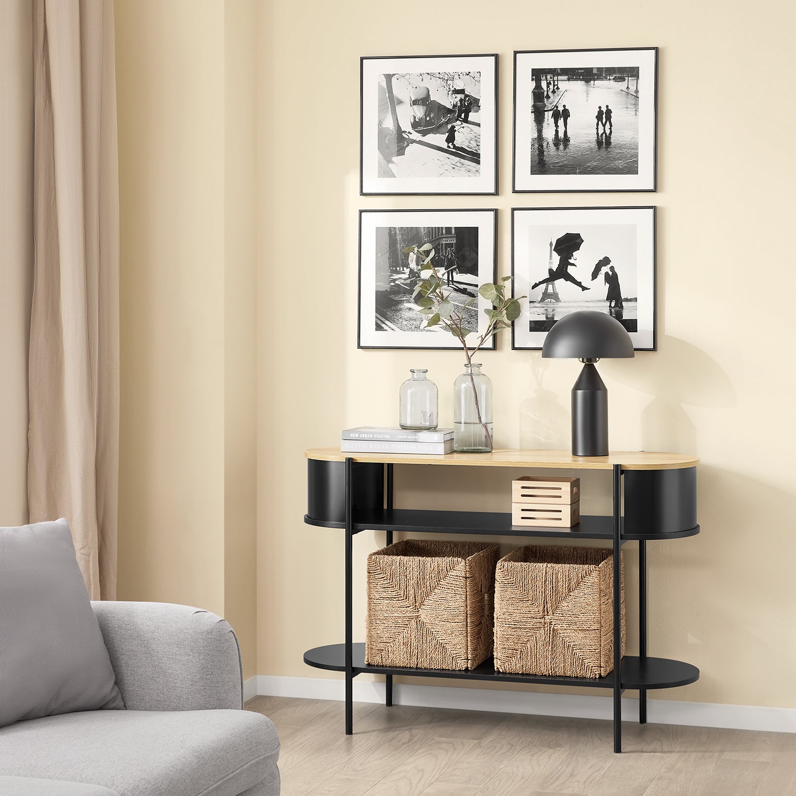 SoBuy | Konsolentisch | Flurtisch | Sideboard schmaler | Sofatisch | mit Ablagefächern | Schwarz | FSB102-SCH