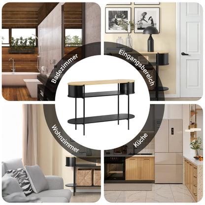 SoBuy | Konsolentisch | Flurtisch | Sideboard schmaler | Sofatisch | mit Ablagefächern | Schwarz | FSB102-SCH